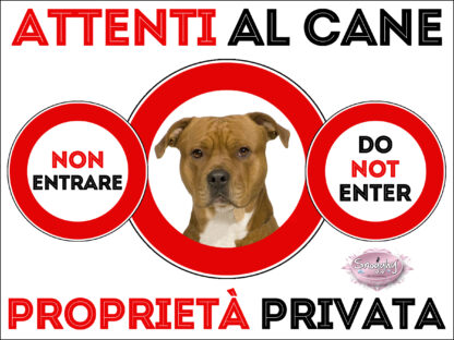 TARGA ATTENTI AL CANE - AMERICAN STAFFORDSHIRE TERRIER FULVO