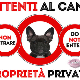 TARGA ATTENTI AL CANE - BULLDOG FRANCESE BRINGE' (TIGRATO)