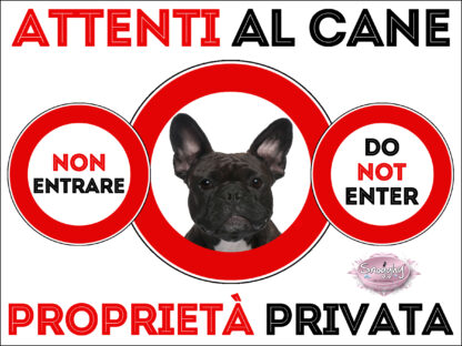 TARGA ATTENTI AL CANE - BULLDOG FRANCESE BRINGE' (TIGRATO)