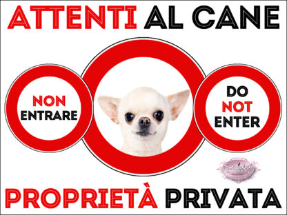 TARGA ATTENTI AL CANE - CHIHUAHUA BIANCO