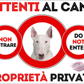TARGA ATTENTI AL CANE - BULL TERRIER BIANCO