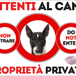 TARGA ATTENTI AL CANE - BULL TERRIER BIANCO TIGRATO