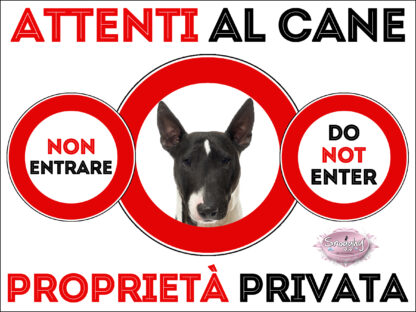 TARGA ATTENTI AL CANE - BULL TERRIER BIANCO TIGRATO